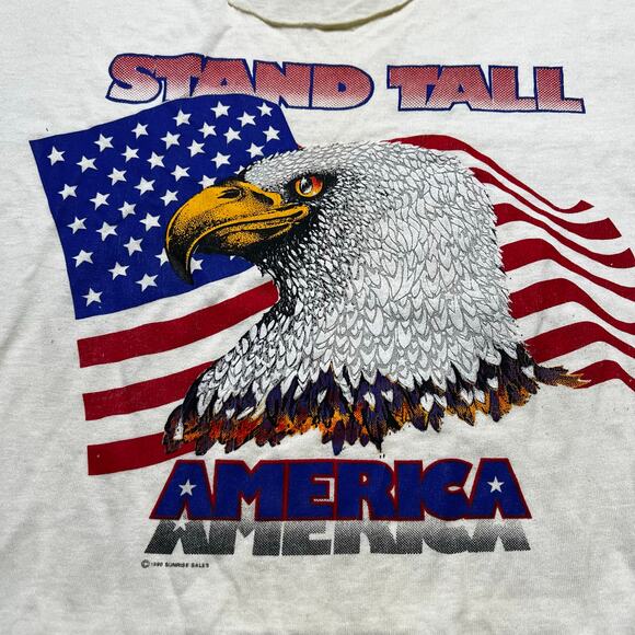 Vintage 90s USA T Shirt Single Stitch “stand Tall American “ Sz M /L Patriotic - Picture 2 of 11